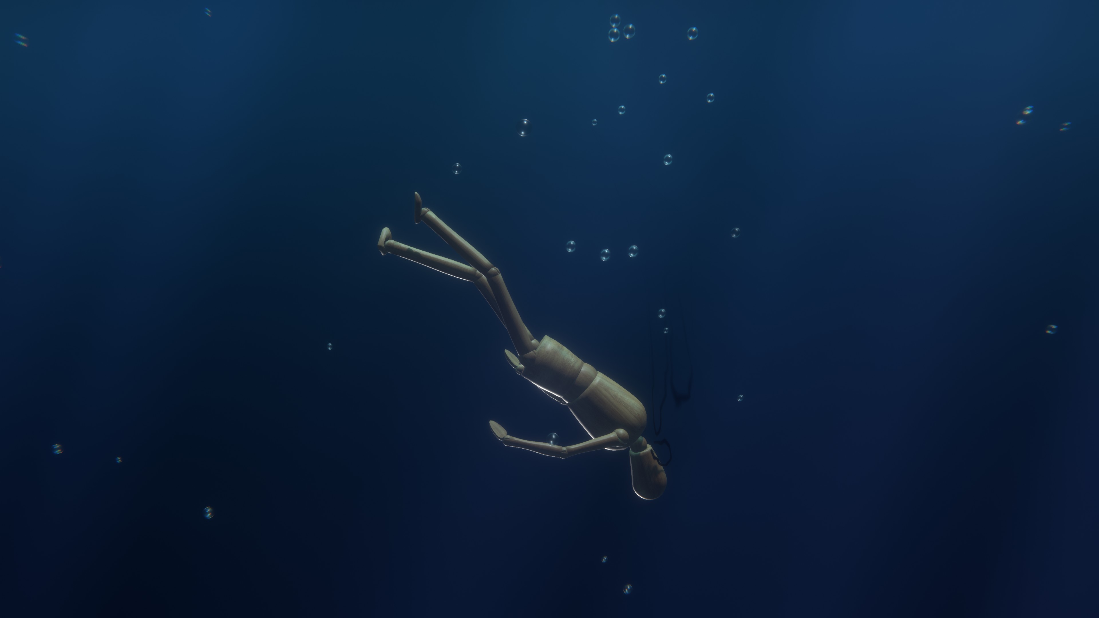 mannequin submerged in water; first time using color adjustments in compositor.